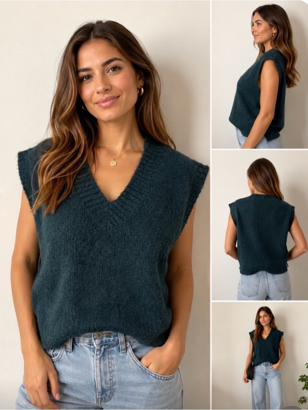 Jessica Simpson • Sleeveless V-Neck Knit Sweater Vest - Dark Teal